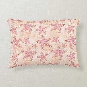 Starfish and Coral Pink Pastel Pattern Accent Pillow