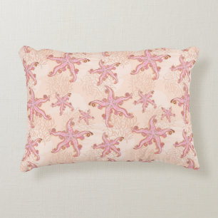 Starfish and Coral Pink Pastel Pattern Accent Pillow