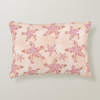Starfish and Coral Pink Pastel Pattern Accent Pillow