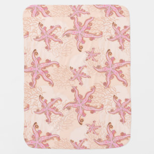 Starfish and Coral Pink Pastel Pattern Baby Blanket