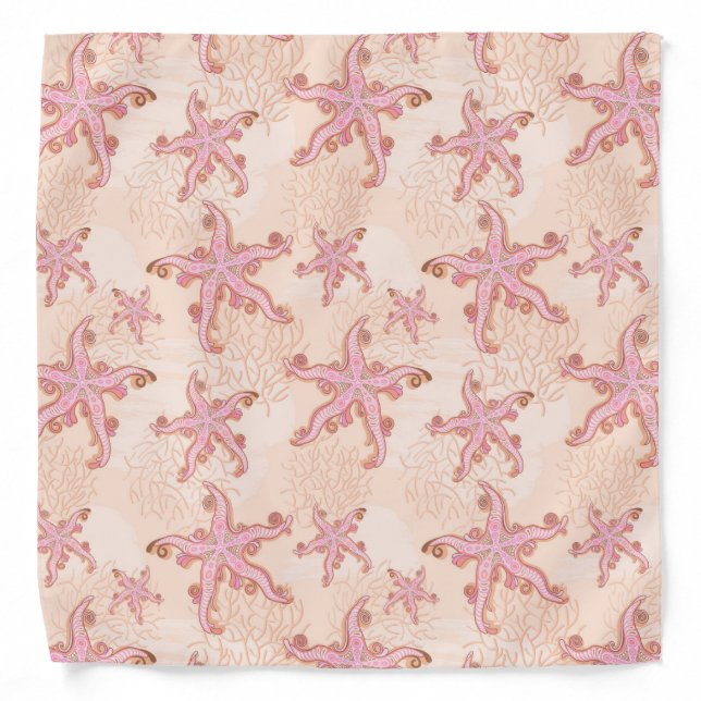 Starfish and Coral Pink Pastel Pattern Bandana (Front)
