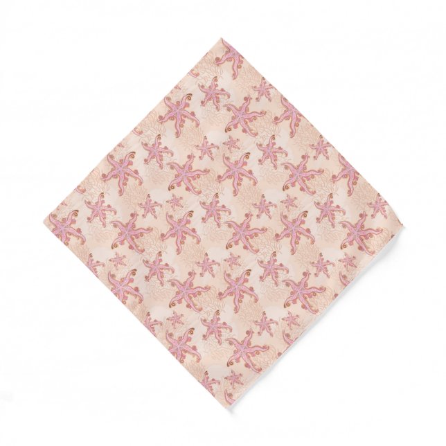 Starfish and Coral Pink Pastel Pattern Bandana (Front)