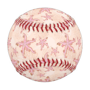 Starfish and Coral Pink Pastel Pattern Baseball