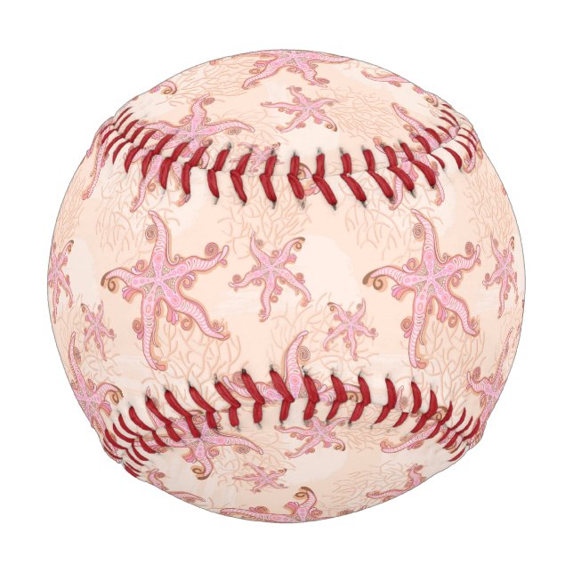 Starfish and Coral Pink Pastel Pattern Baseball (Front)