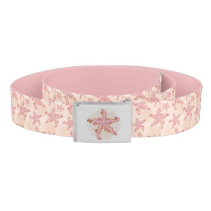 Starfish and Coral Pink Pastel Pattern Belt