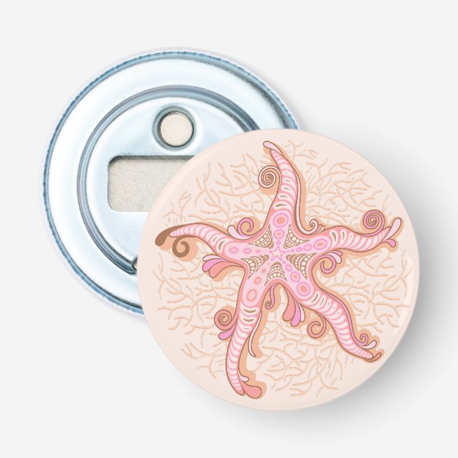 Starfish and Coral Pink Pastel Pattern Bottle Opener (Front)