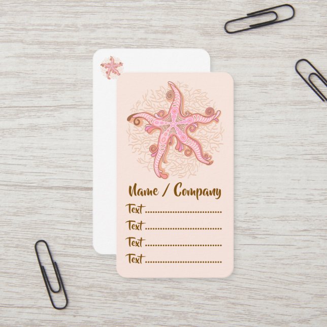 Starfish and Coral Pink Pastel Pattern Business Card (Front/Back In Situ)