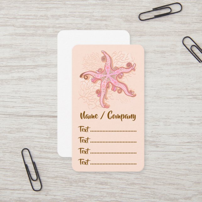 Starfish and Coral Pink Pastel Pattern Business Card (Front/Back In Situ)