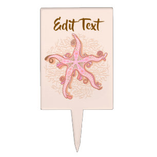 Starfish and Coral Pink Pastel Pattern Cake Topper