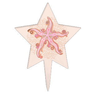 Starfish and Coral Pink Pastel Pattern Cake Topper