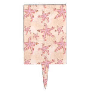 Starfish and Coral Pink Pastel Pattern Cake Topper