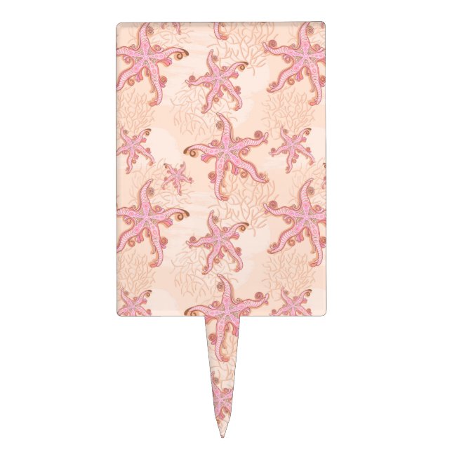 Starfish and Coral Pink Pastel Pattern Cake Topper (Front)