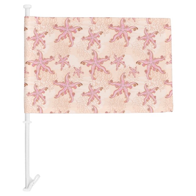 Starfish and Coral Pink Pastel Pattern Car Flag (Front)