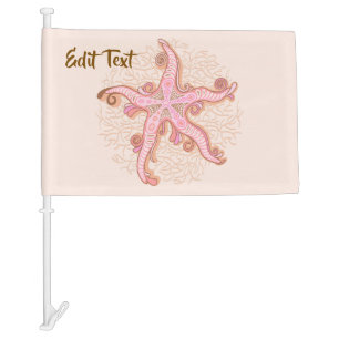 Starfish and Coral Pink Pastel Pattern Car Flag