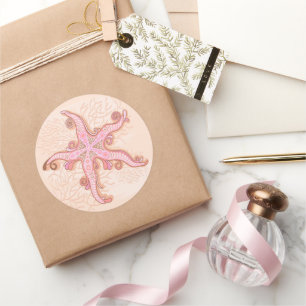 Starfish and Coral Pink Pastel Pattern Classic Round Sticker