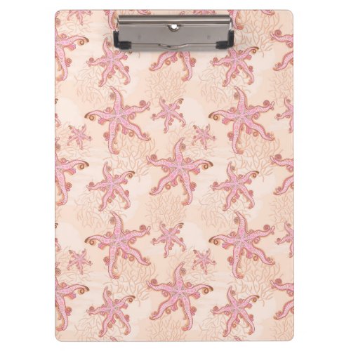 Starfish and Coral Pink Pastel Pattern Clipboard