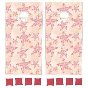 Starfish and Coral Pink Pastel Pattern Cornhole Set