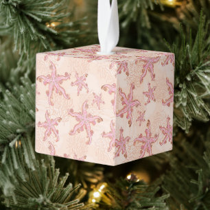 Starfish and Coral Pink Pastel Pattern Cube Ornament