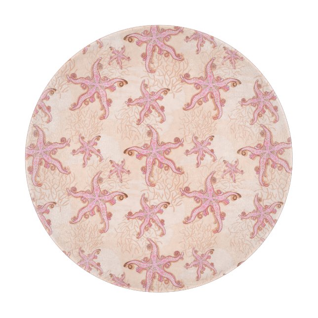 Starfish and Coral Pink Pastel Pattern Cutting Board (Front)