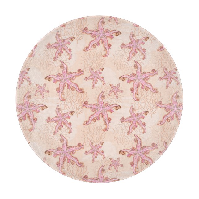 Starfish and Coral Pink Pastel Pattern Cutting Board (Front)