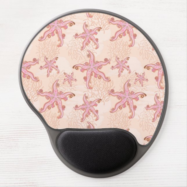 Starfish and Coral Pink Pastel Pattern Gel Mouse Pad (Front)