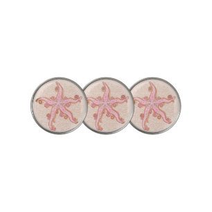 Starfish and Coral Pink Pastel Pattern Golf Ball Marker