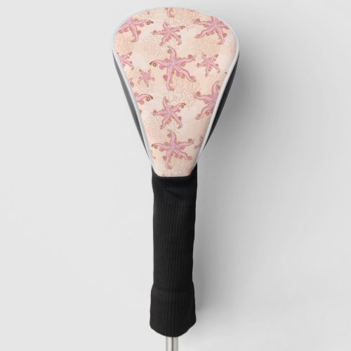 Starfish and Coral Pink Pastel Pattern Golf Head Cover