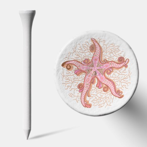 Starfish and Coral Pink Pastel Pattern Golf Tees