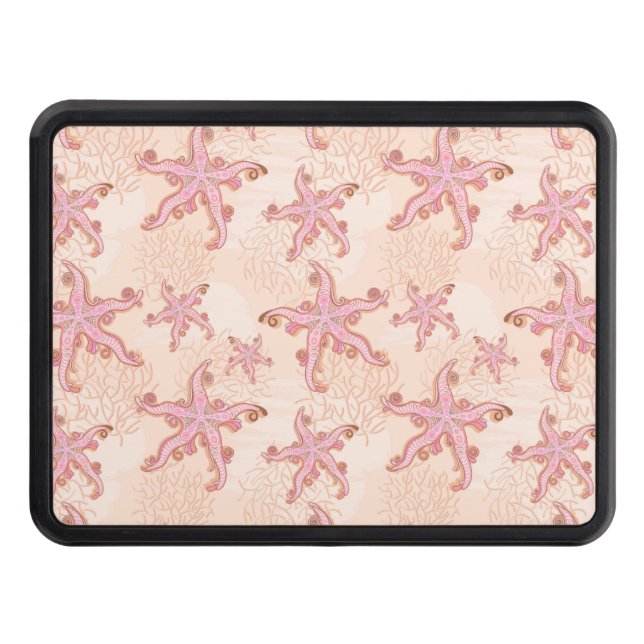 Starfish and Coral Pink Pastel Pattern Hitch Cover (Front)