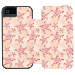 Starfish and Coral Pink Pastel Pattern iPhone SE/5/5s Wallet Case