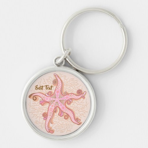 Starfish and Coral Pink Pastel Pattern Keychain
