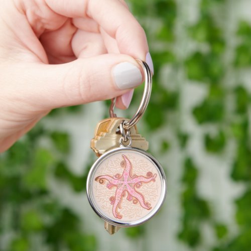 Starfish and Coral Pink Pastel Pattern Keychain