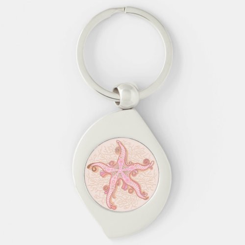 Starfish and Coral Pink Pastel Pattern Keychain