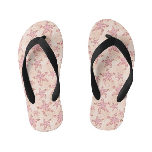 Starfish and Coral Pink Pastel Pattern Kid's Flip Flops