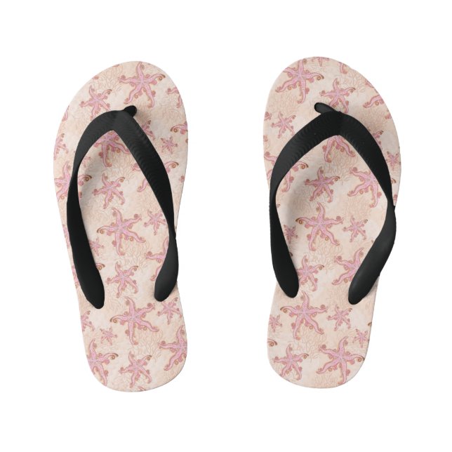 Starfish and Coral Pink Pastel Pattern Kid's Flip Flops (Footbed)