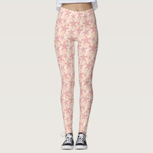 Starfish and Coral Pink Pastel Pattern Leggings