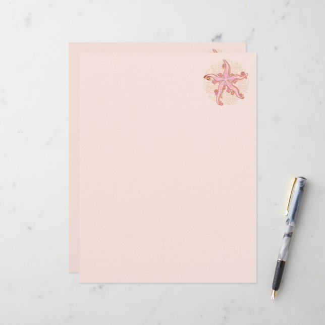 Starfish and Coral Pink Pastel Pattern Letterhead (Front/Back In Situ)