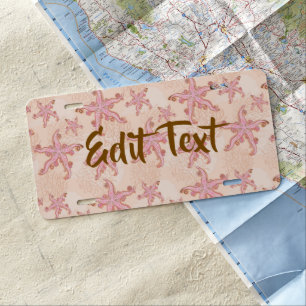 Starfish and Coral Pink Pastel Pattern License Plate