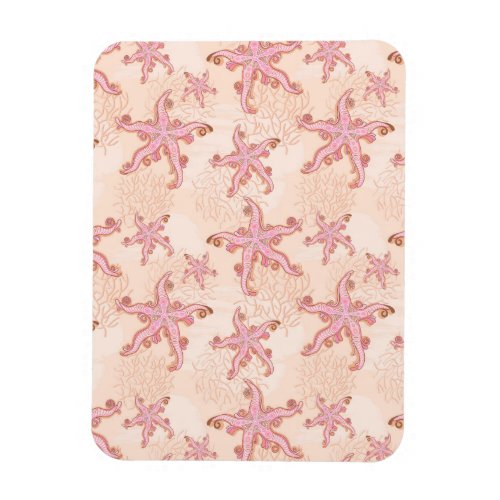 Starfish and Coral Pink Pastel Pattern Magnet