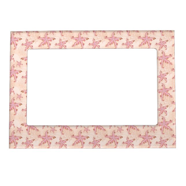 Starfish and Coral Pink Pastel Pattern Magnetic Frame (Front)