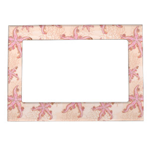 Starfish and Coral Pink Pastel Pattern Magnetic Frame