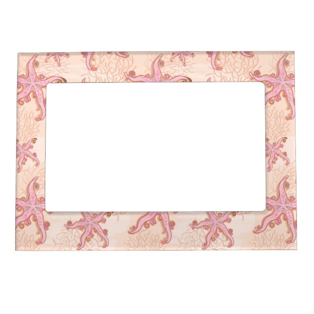 Starfish and Coral Pink Pastel Pattern Magnetic Frame (Front)