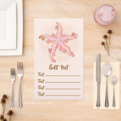 Starfish and Coral Pink Pastel Pattern Menu