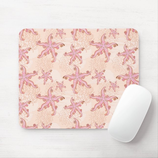 Starfish and Coral Pink Pastel Pattern Mouse Pad (With Mouse)