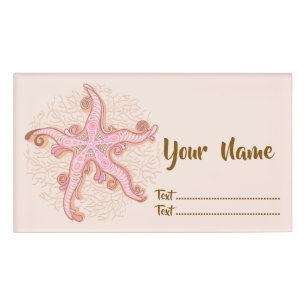 Starfish and Coral Pink Pastel Pattern Name Tag