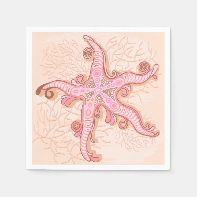 Starfish and Coral Pink Pastel Pattern Napkins (Front)