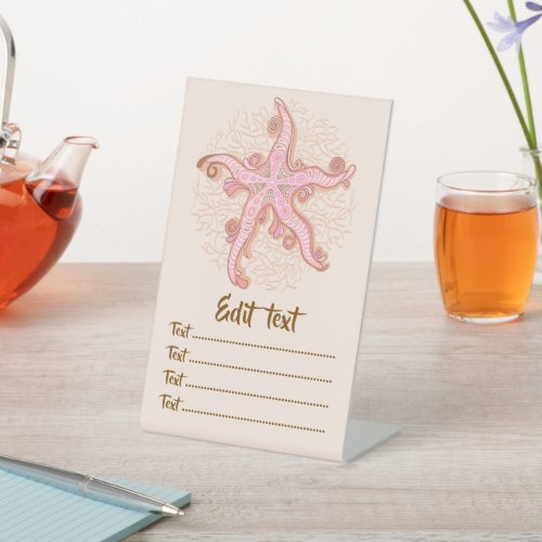 Starfish and Coral Pink Pastel Pattern Pedestal Sign
