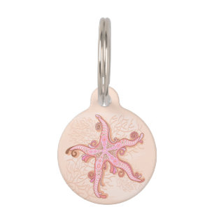 Starfish and Coral Pink Pastel Pattern Pet ID Tag