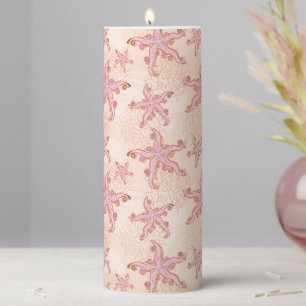 Starfish and Coral Pink Pastel Pattern Pillar Candle