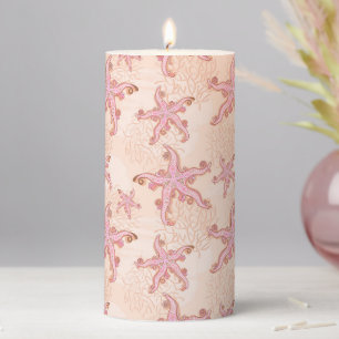 Starfish and Coral Pink Pastel Pattern Pillar Candle